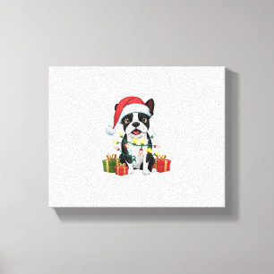 Xmas Lighting Santa Hat Boston Terrier Dog Christm Canvas Print