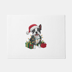 Xmas Lighting Santa Hat Boston Terrier Dog Christm Doormat