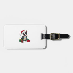 Xmas Lighting Santa Hat Boston Terrier Dog Christm Luggage Tag