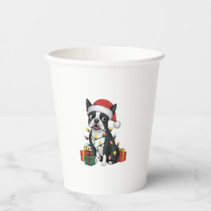 Xmas Lighting Santa Hat Boston Terrier Dog Christm Paper Cups