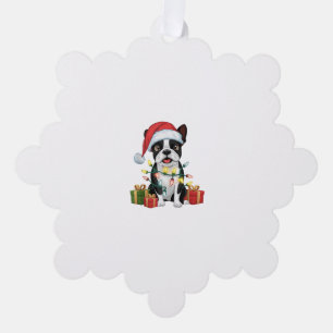 Xmas Lighting Santa Hat Boston Terrier Dog Christm Tree Decoration Card