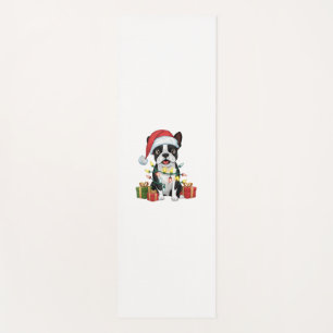 Xmas Lighting Santa Hat Boston Terrier Dog Christm Yoga Mat