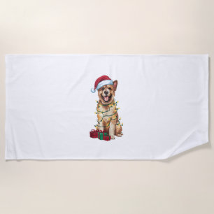 Xmas Lighting Santa Hat Bouvier des Flandres Dog C Beach Towel