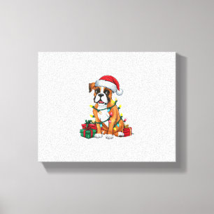 Xmas Lighting Santa Hat Boxer Dog Christmas  Canvas Print