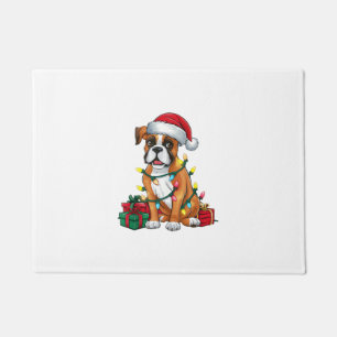 Xmas Lighting Santa Hat Boxer Dog Christmas Doormat