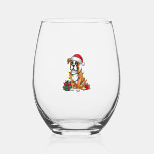 Xmas Lighting Santa Hat Boxer Dog Christmas  Stemless Wine Glass