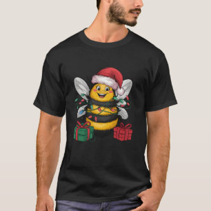 Xmas Lighting Santa Hat Bumble Bee Christmas T-Shirt