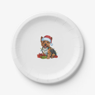 Xmas Lighting Santa Hat Cairn Terrier Dog Christma Paper Plate