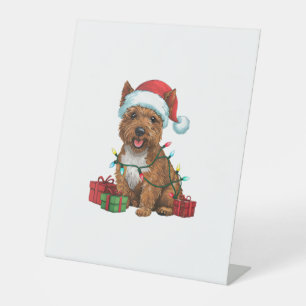 Xmas Lighting Santa Hat Cairn Terrier Dog Christma Pedestal Sign