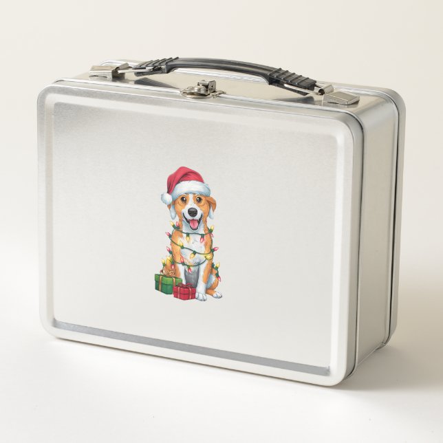 Xmas Lighting Santa Hat Canaan Dog Christmas  Metal Lunch Box (Front)