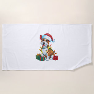 Xmas Lighting Santa Hat Cardigan Welsh Corgi Dog C Beach Towel