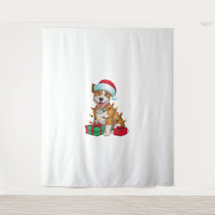 Xmas Lighting Santa Hat Cardigan Welsh Corgi Dog C Tapestry