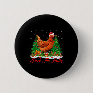 Xmas Lighting Santa Hat Chicken Christmas Tree  6 Cm Round Badge