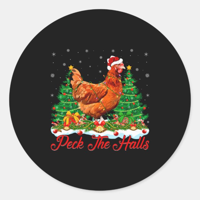 Xmas Lighting Santa Hat Chicken Christmas Tree  Classic Round Sticker (Front)