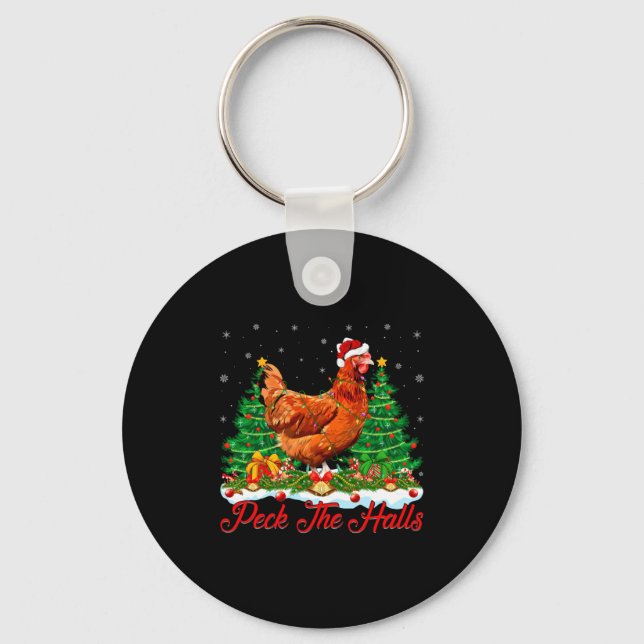 Xmas Lighting Santa Hat Chicken Christmas Tree  Key Ring (Front)