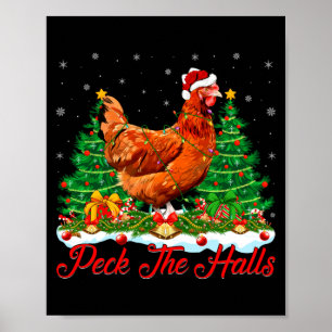 Xmas Lighting Santa Hat Chicken Christmas Tree Poster