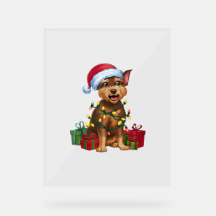 Xmas Lighting Santa Hat Chinese Crested Dog Christ Acrylic Sign