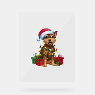 Xmas Lighting Santa Hat Chinese Crested Dog Christ Acrylic Sign