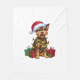 Xmas Lighting Santa Hat Chinese Crested Dog Christ Fleece Blanket