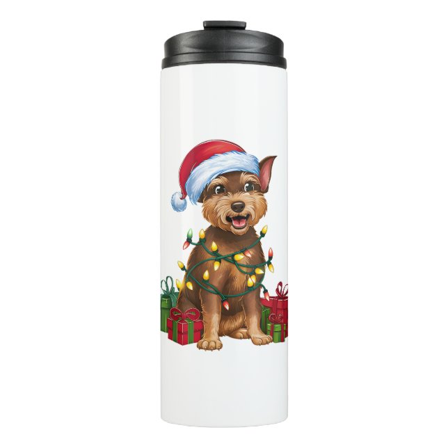 Xmas Lighting Santa Hat Chinese Crested Dog Christ Thermal Tumbler (Front)