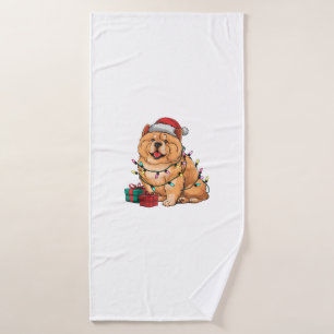 Xmas Lighting Santa Hat Chow Chow Dog Christmas Bath Towel