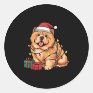 Xmas Lighting Santa Hat Chow Chow Dog Christmas Fo Classic Round Sticker