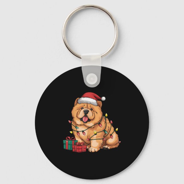 Xmas Lighting Santa Hat Chow Chow Dog Christmas Fo Key Ring (Front)