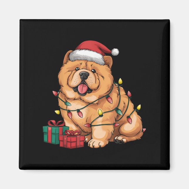Xmas Lighting Santa Hat Chow Chow Dog Christmas Fo Magnet (Front)