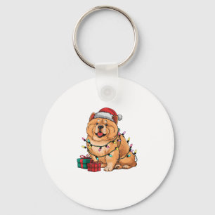 Xmas Lighting Santa Hat Chow Chow Dog Christmas  Key Ring