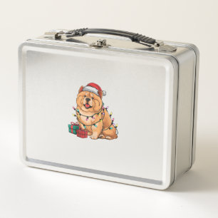 Xmas Lighting Santa Hat Chow Chow Dog Christmas Metal Lunch Box