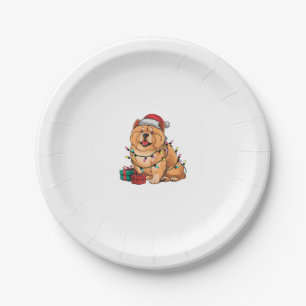 Xmas Lighting Santa Hat Chow Chow Dog Christmas Paper Plate