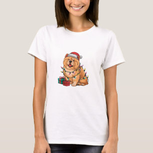 Xmas Lighting Santa Hat Chow Chow Dog Christmas  T-Shirt