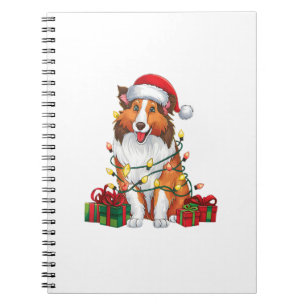 Xmas Lighting Santa Hat Collie Dog Christmas Notebook