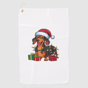 Xmas Lighting Santa Hat Dachshund Dog Christmas Golf Towel