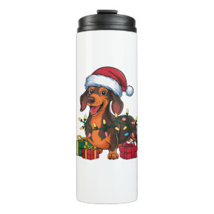 Xmas Lighting Santa Hat Dachshund Dog Christmas  Thermal Tumbler