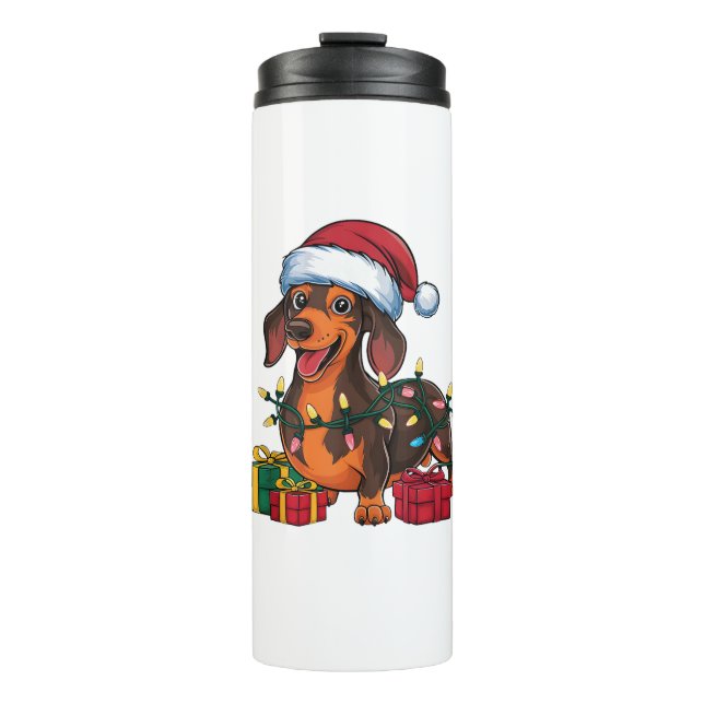 Xmas Lighting Santa Hat Dachshund Dog Christmas  Thermal Tumbler (Front)