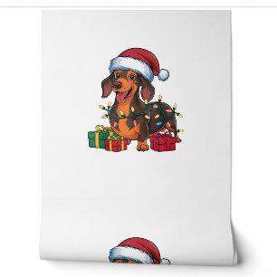 Xmas Lighting Santa Hat Dachshund Dog Christmas Wallpaper