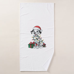 Xmas Lighting Santa Hat Dalmatian Dog Christmas  Bath Towel