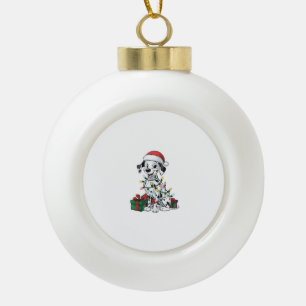 Xmas Lighting Santa Hat Dalmatian Dog Christmas Ceramic Ball Christmas Ornament