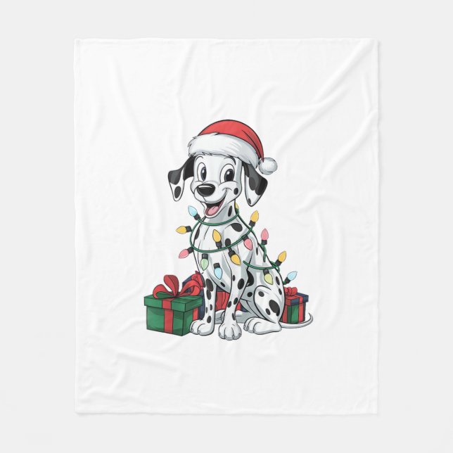 Xmas Lighting Santa Hat Dalmatian Dog Christmas  Fleece Blanket (Front)