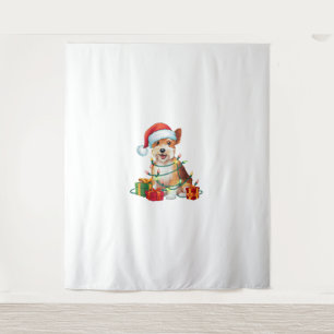 Xmas Lighting Santa Hat Dandie Dinmont Terrier Dog Tapestry