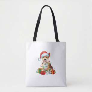 Xmas Lighting Santa Hat Dandie Dinmont Terrier Dog Tote Bag