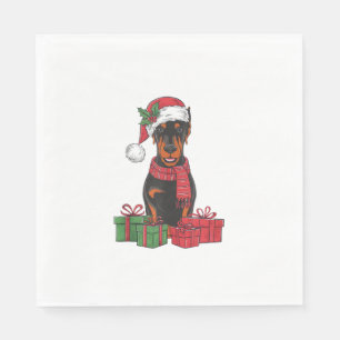 Xmas Lighting Santa Hat Doberman Dog Christmas _3 Napkin