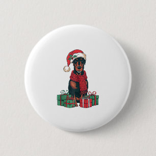 Xmas Lighting Santa Hat Doberman Dog Christmas 6 Cm Round Badge
