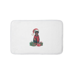 Xmas Lighting Santa Hat Doberman Dog Christmas  Bath Mat