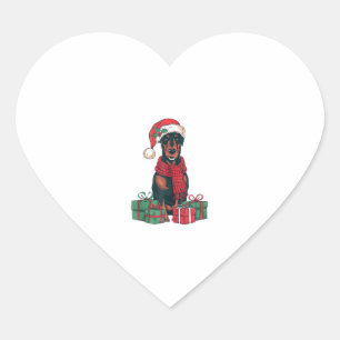 Xmas Lighting Santa Hat Doberman Dog Christmas Heart Sticker