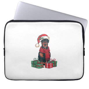 Xmas Lighting Santa Hat Doberman Dog Christmas  Laptop Sleeve