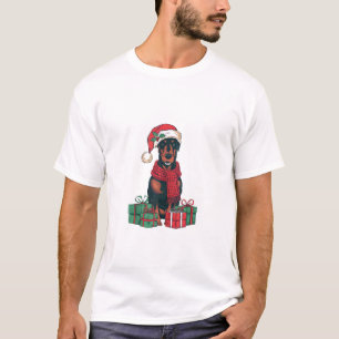 Xmas Lighting Santa Hat Doberman Dog Christmas T-Shirt