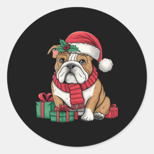 Xmas Lighting Santa Hat English Bulldog Christmas Classic Round Sticker