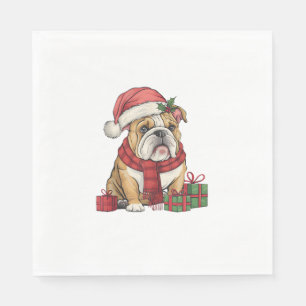 Xmas Lighting Santa Hat English Bulldog Christmas  Napkin